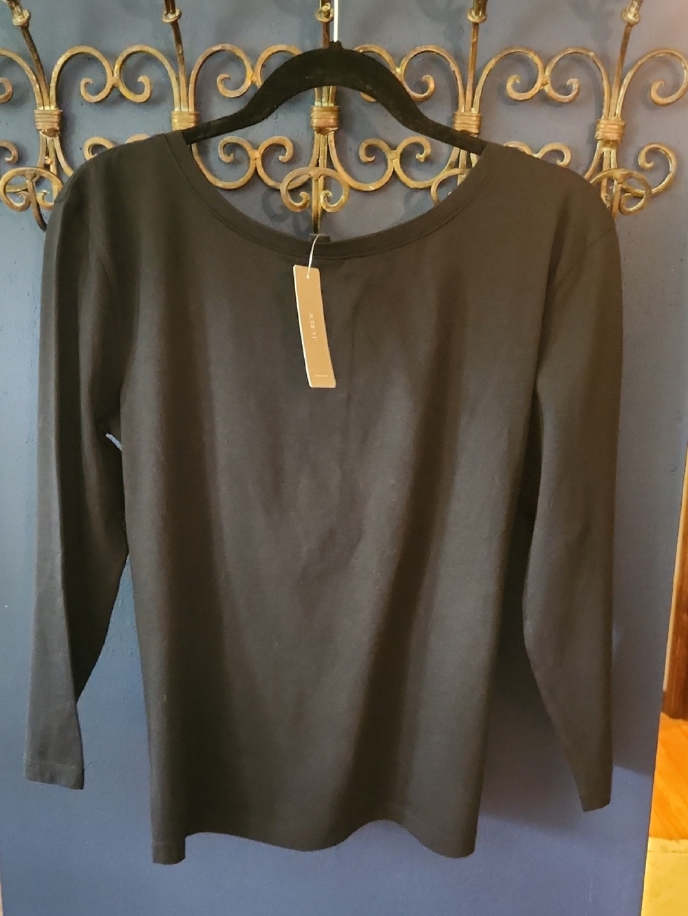 J Crew 3/4 Sleeve Black Tee With Knot Back